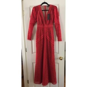 BCBG MAXAZRIA Mosaic Lace Red Gown
